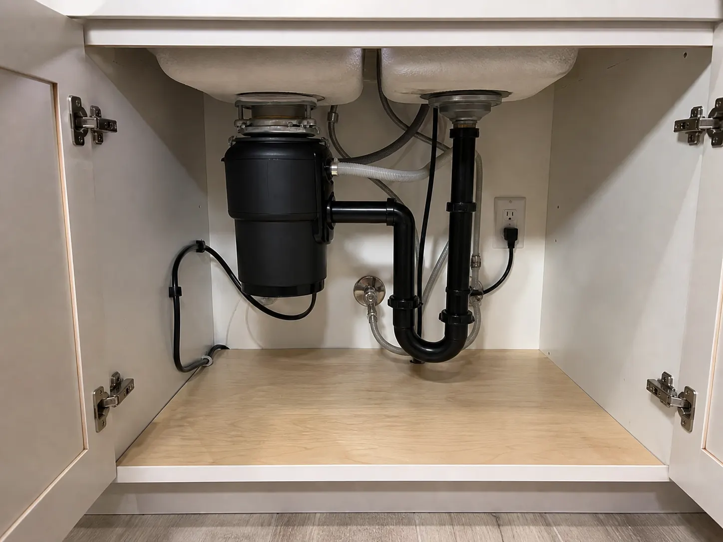 Garbage disposal installed under a kitchen sink